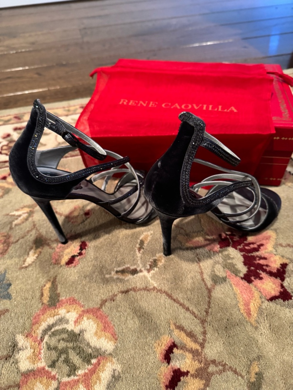 Rene Caovilla Black Glitter Strappy Sandals - Picture 7 of 7